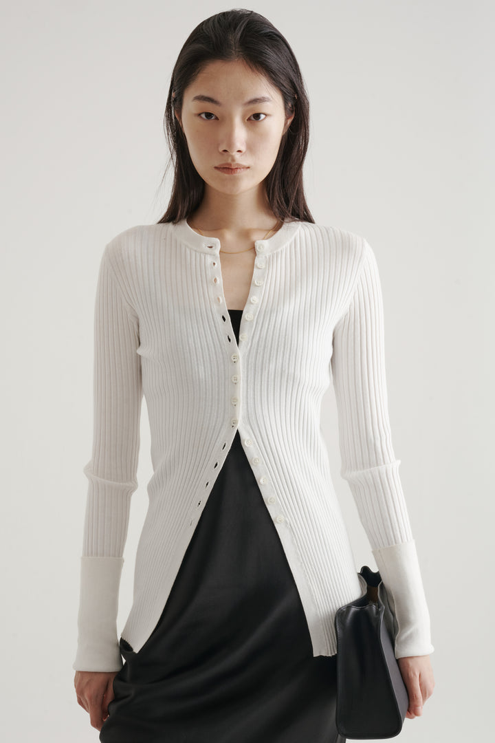 Long Sleeve Rib Cardigan / Black