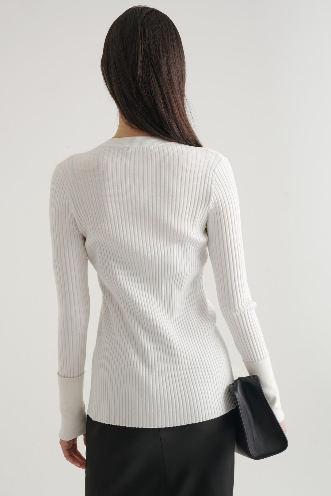 Long Sleeve Rib Cardigan / Black