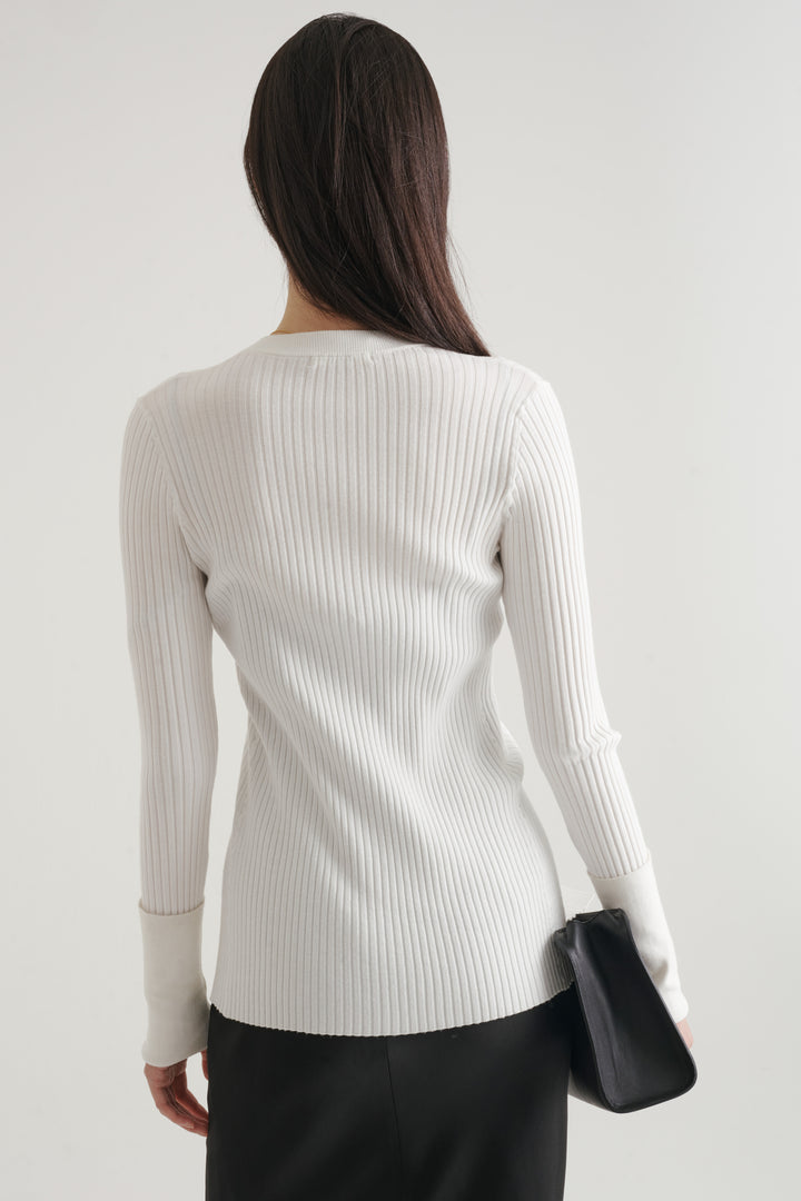 Long Sleeve Rib Cardigan / Black