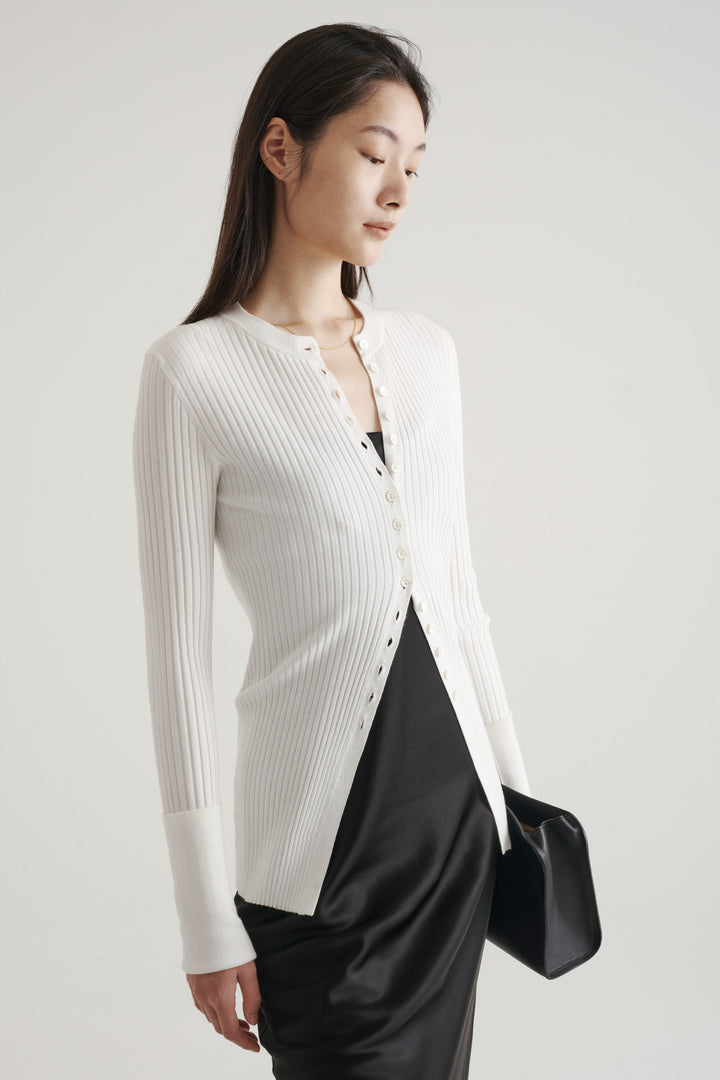 Long Sleeve Rib Cardigan / Black