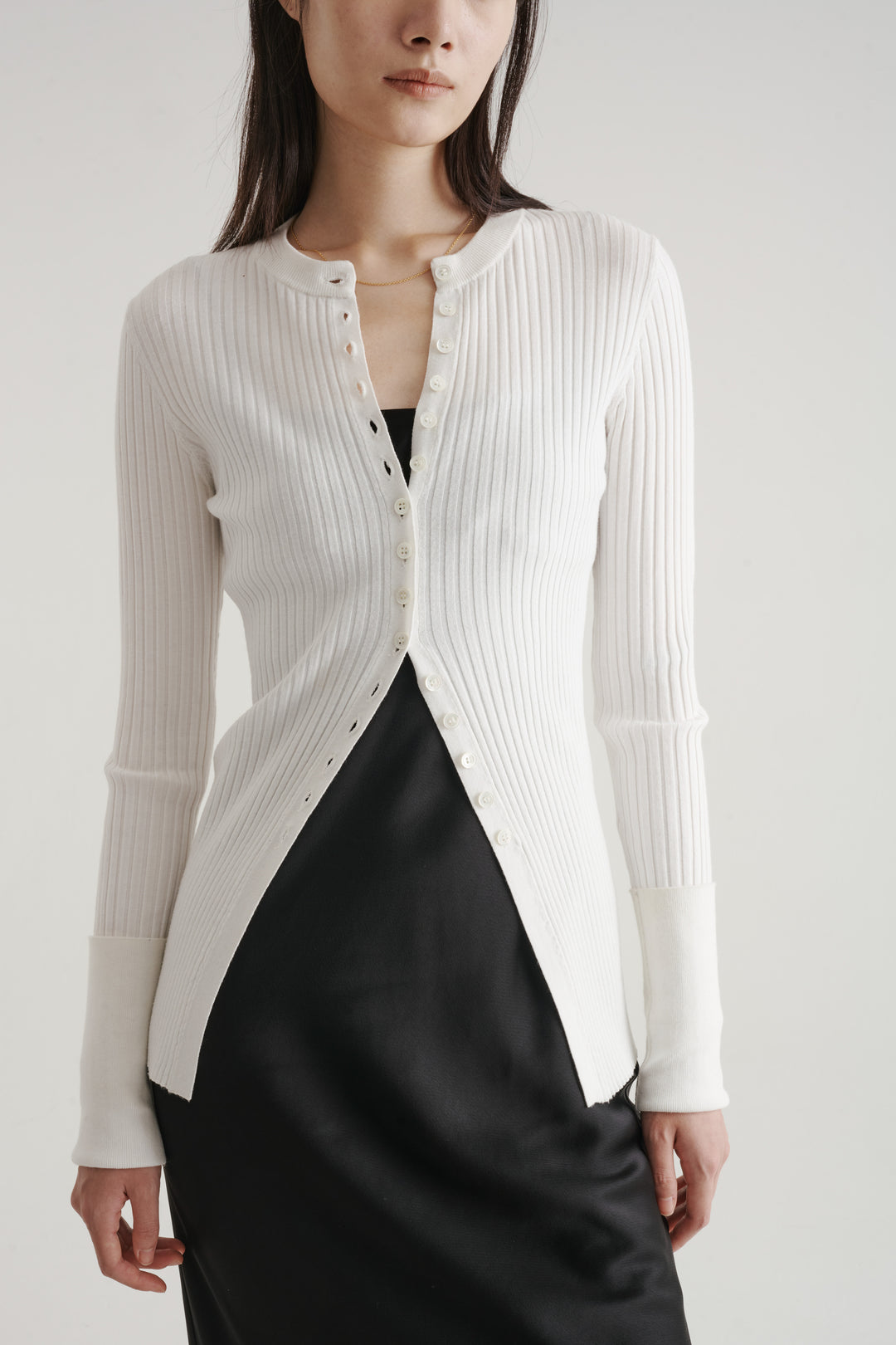 Long Sleeve Rib Cardigan / Black