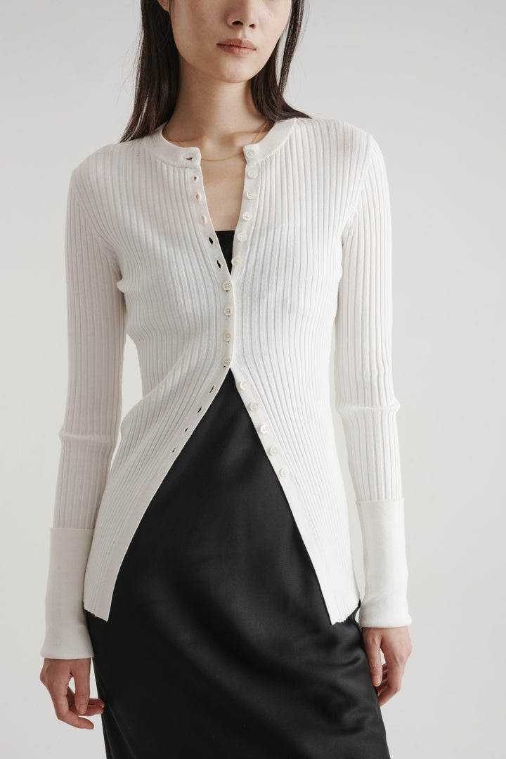 Long Sleeve Rib Cardigan / Black