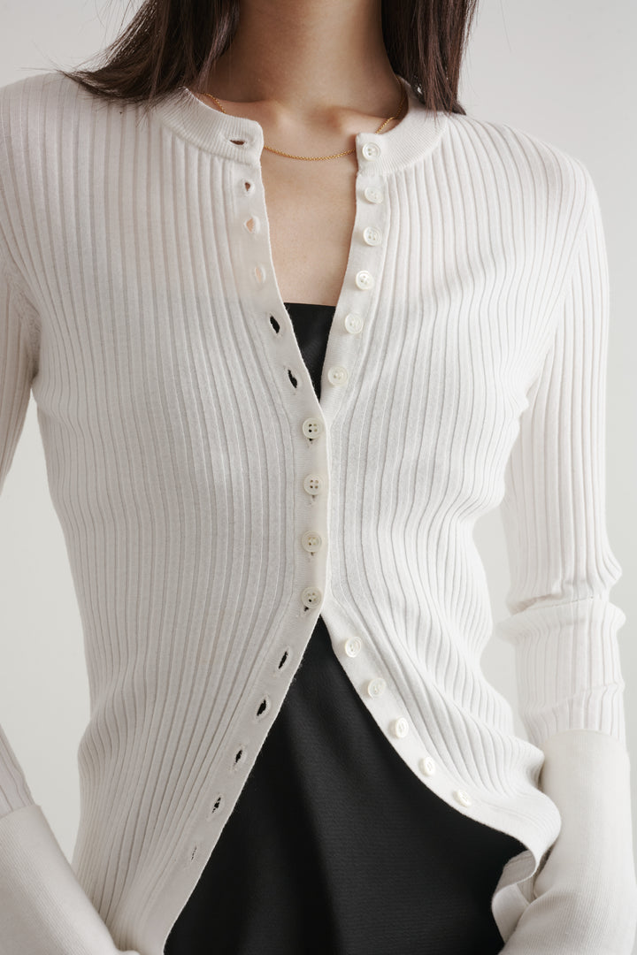 Long Sleeve Rib Cardigan / Black