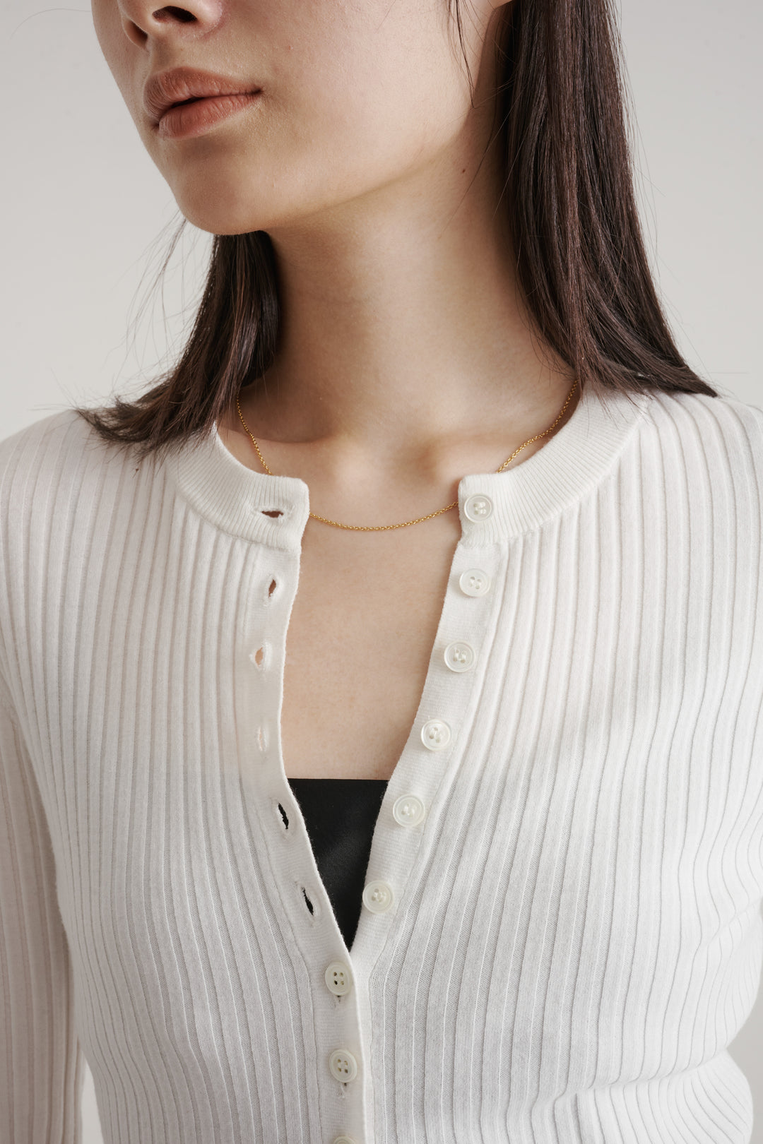 Long Sleeve Rib Cardigan / Black