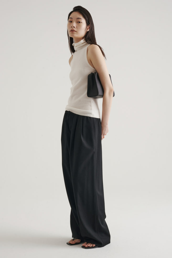 Wool Twill Drawcord Pants / Black
