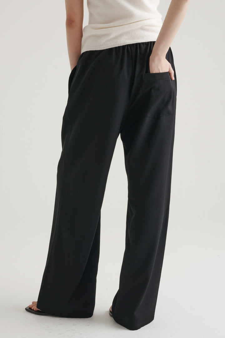 Wool Twill Drawcord Pants / Black