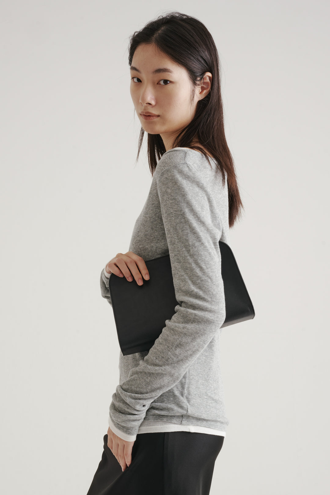 Silk Cotton Boatneck Long Sleeve / Grey