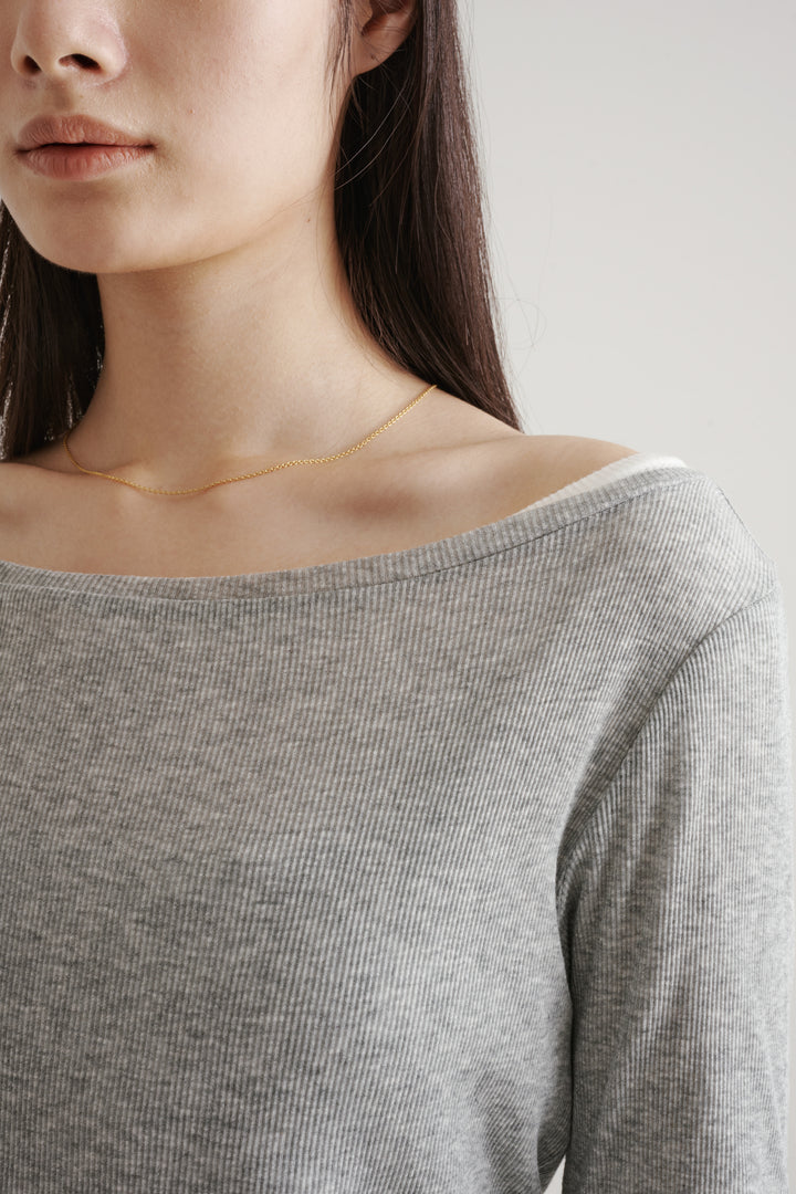 Silk Cotton Boatneck Long Sleeve / Grey