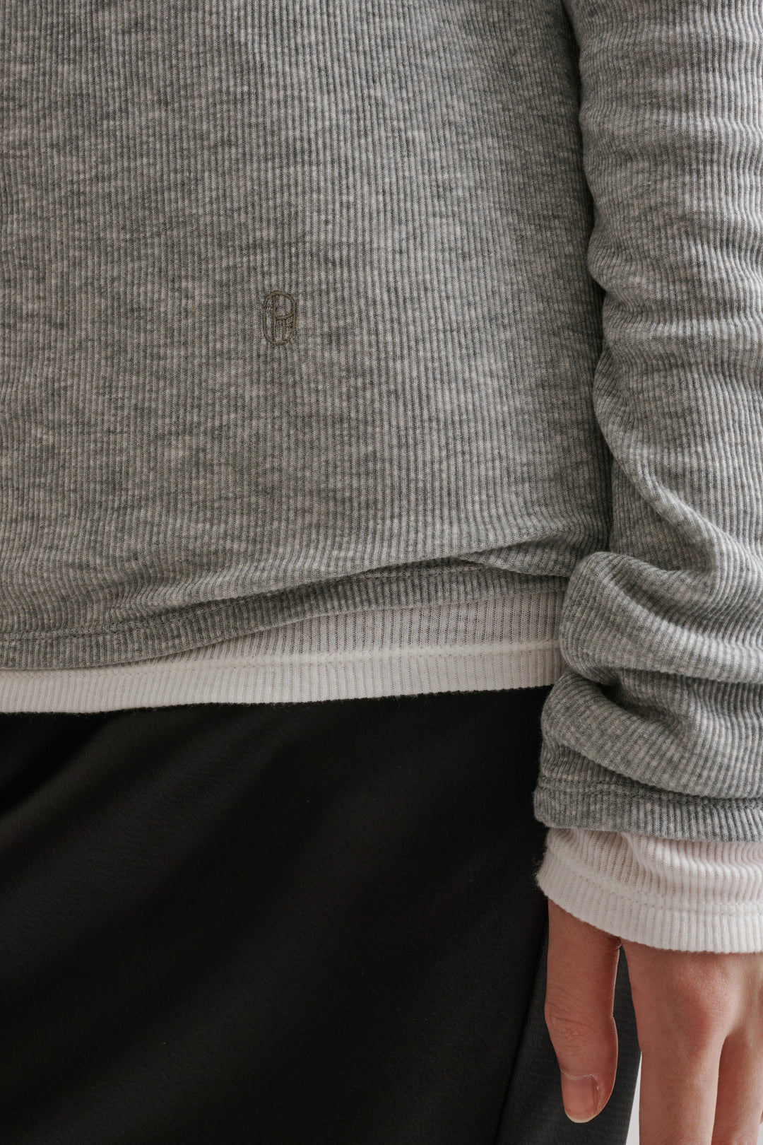 Silk Cotton Boatneck Long Sleeve / Grey