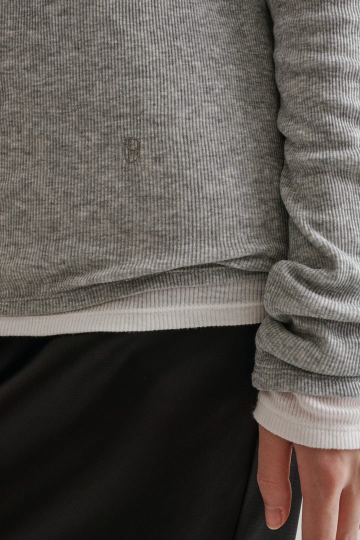 Silk Cotton Boatneck Long Sleeve / Grey
