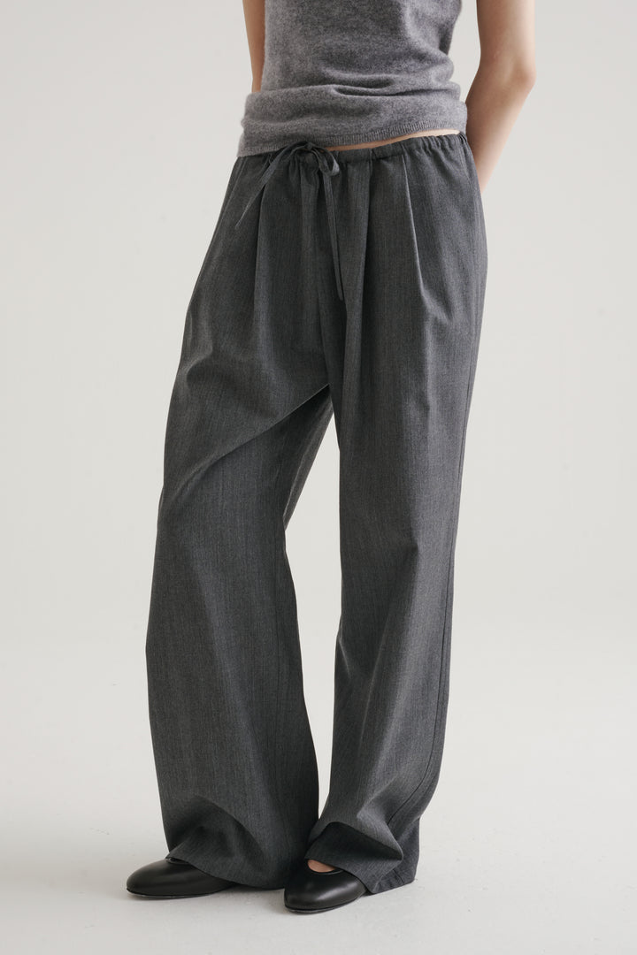 Wool Twill Drawcord Pants / Black