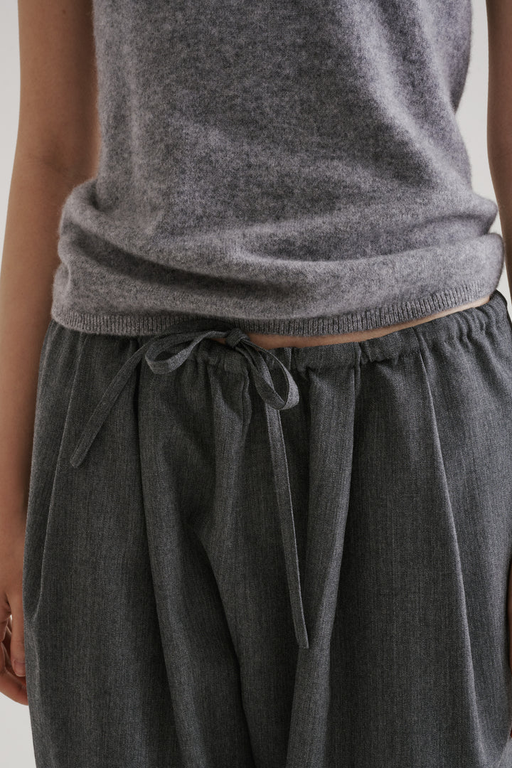 Wool Twill Drawcord Pants / Black