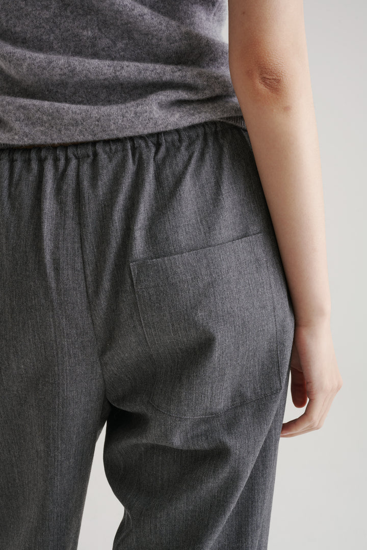 Wool Twill Drawcord Pants / Black