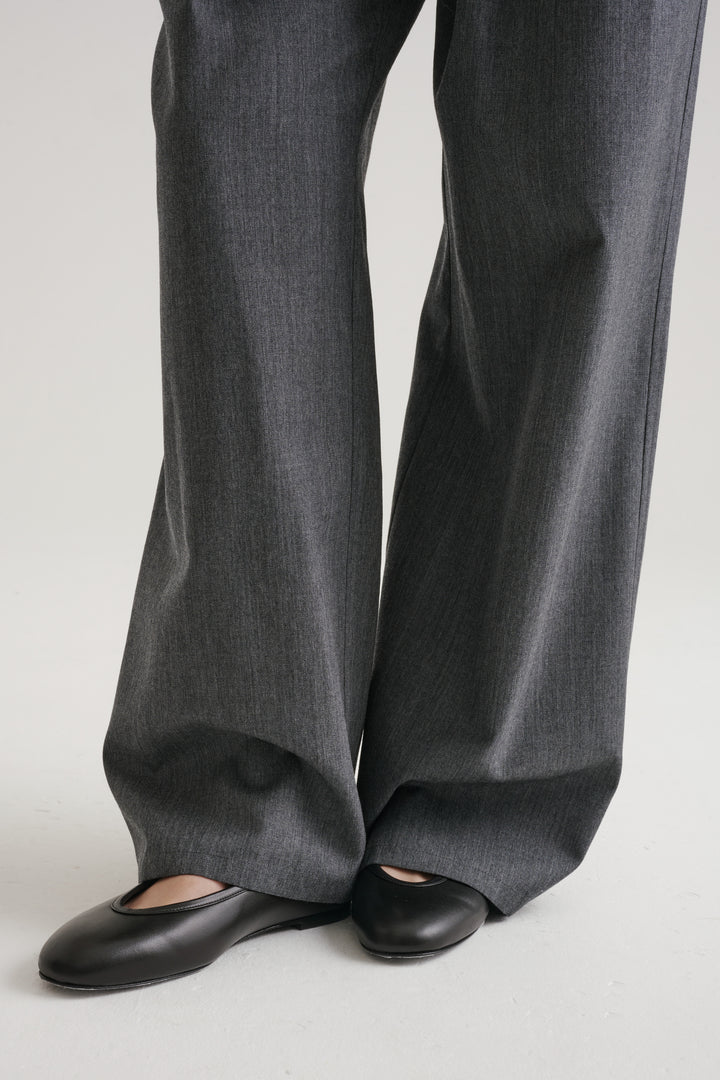 Wool Twill Drawcord Pants / Black