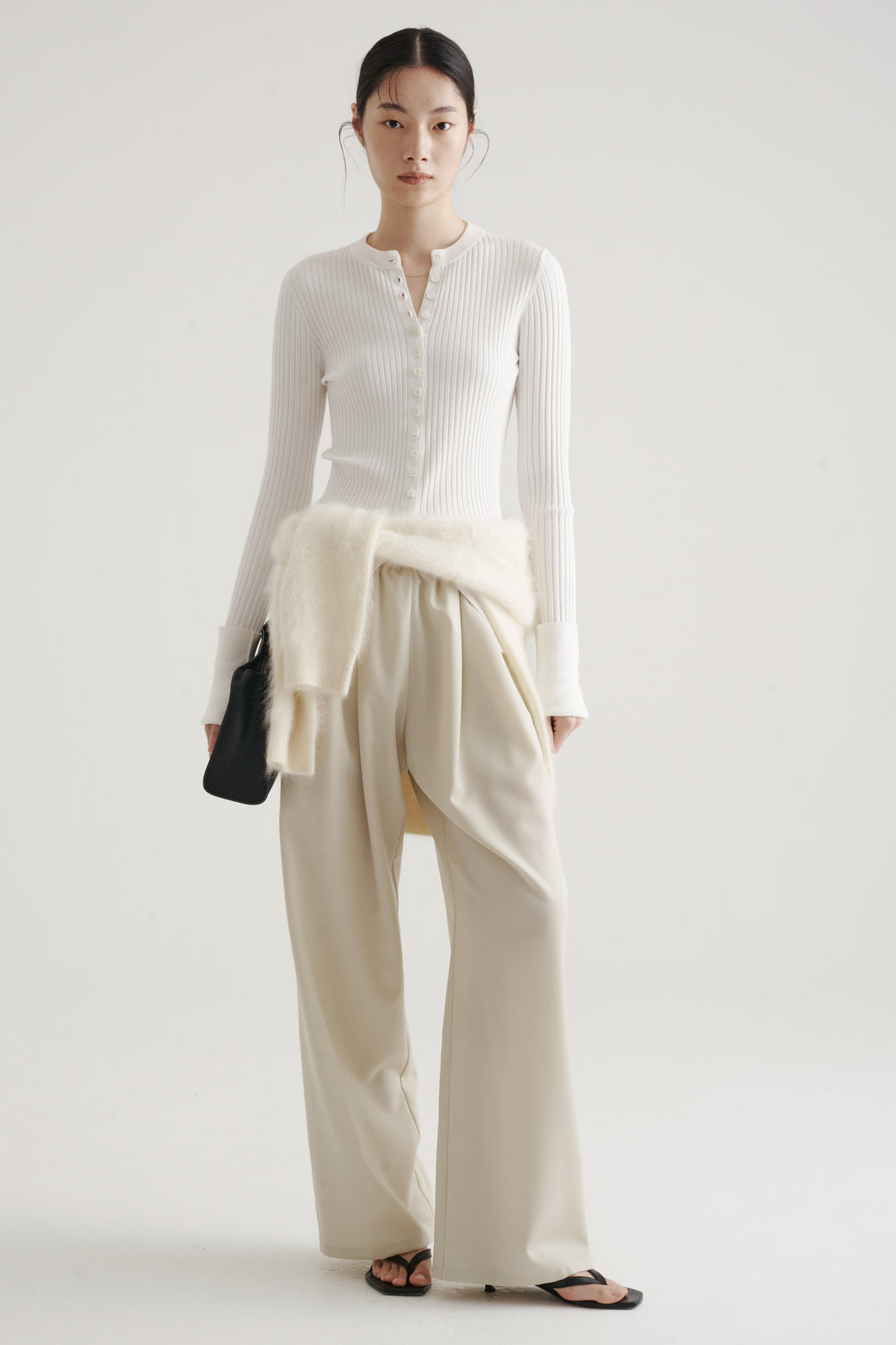 Long Sleeve Rib Cardigan / Black