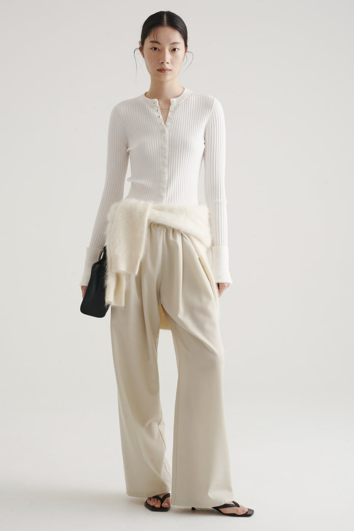 Long Sleeve Rib Cardigan / Black