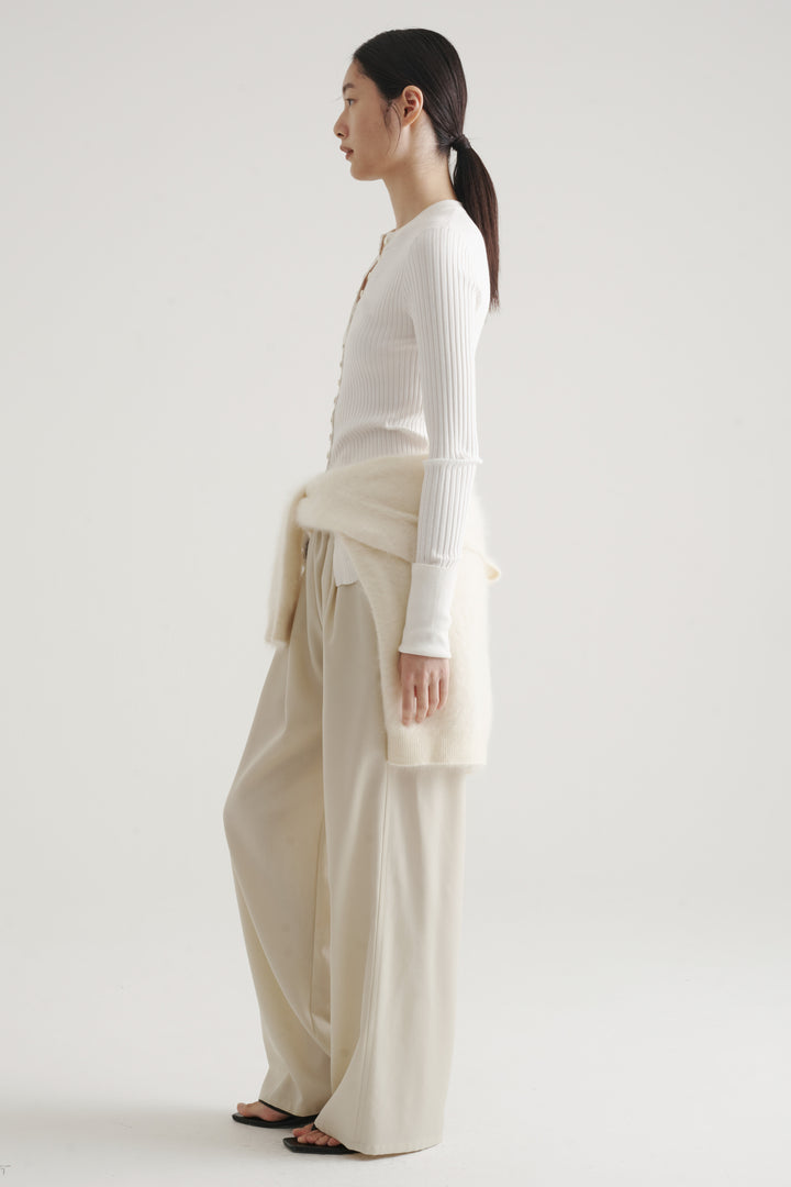 Long Sleeve Rib Cardigan / Black