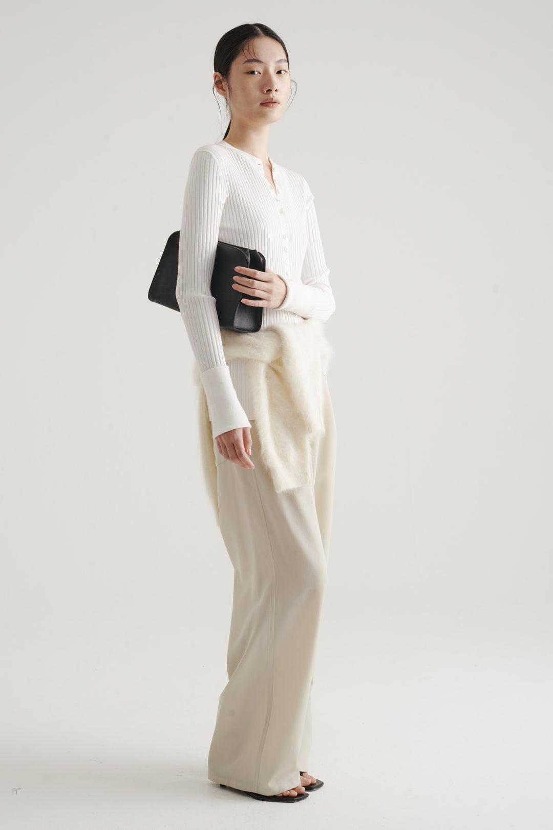 Long Sleeve Rib Cardigan / Black