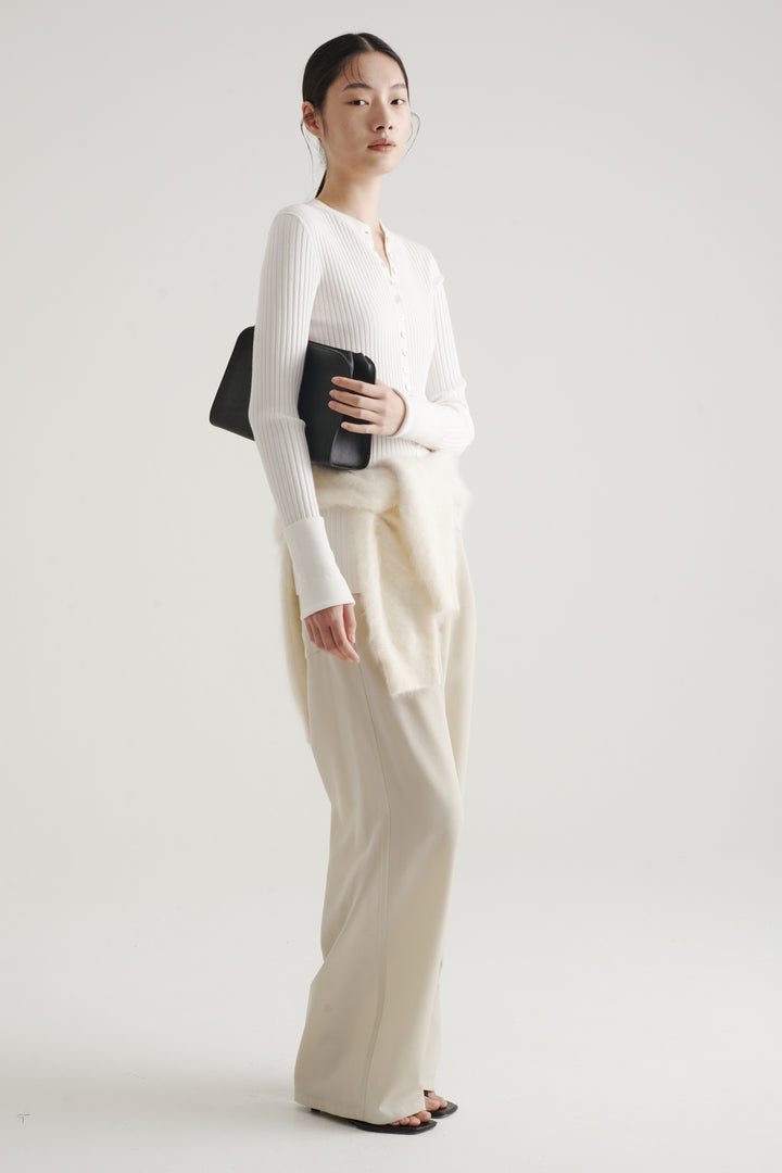 Long Sleeve Rib Cardigan / Black
