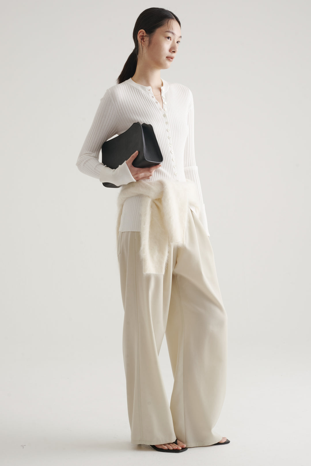 Wool Twill Drawcord Pants / Black