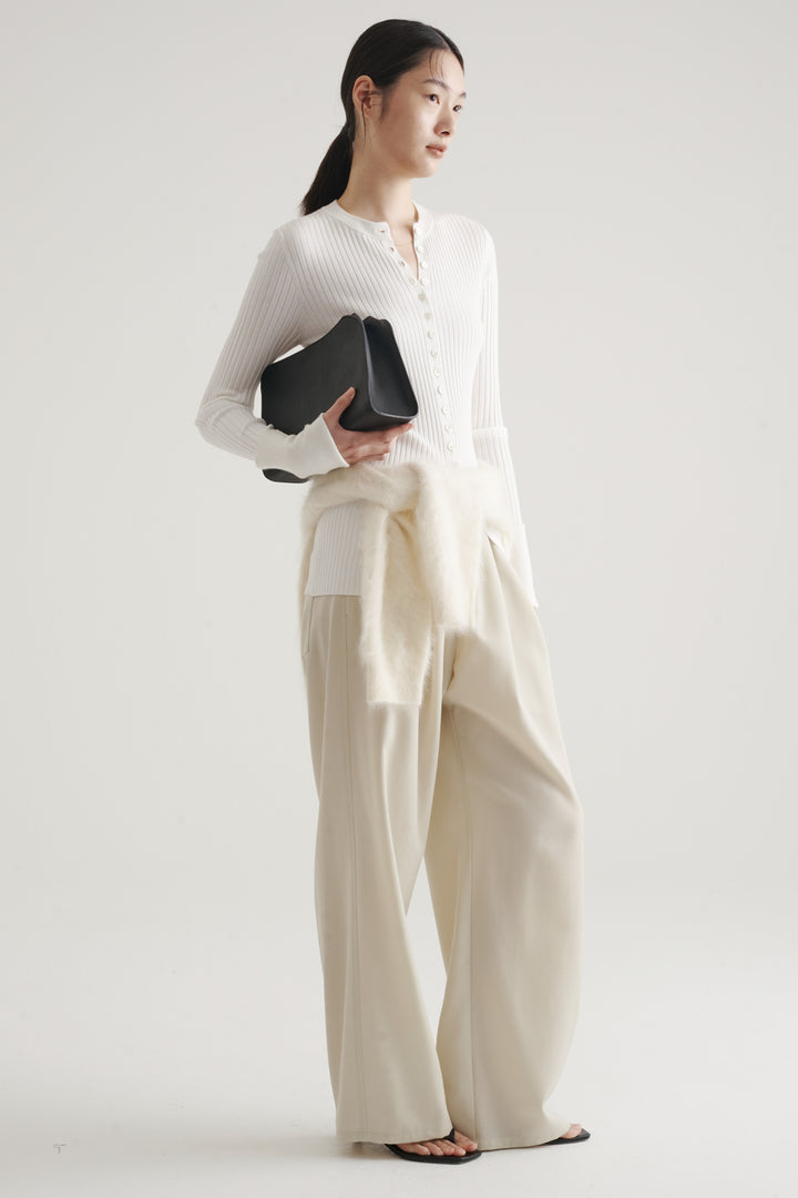 Wool Twill Drawcord Pants / Black