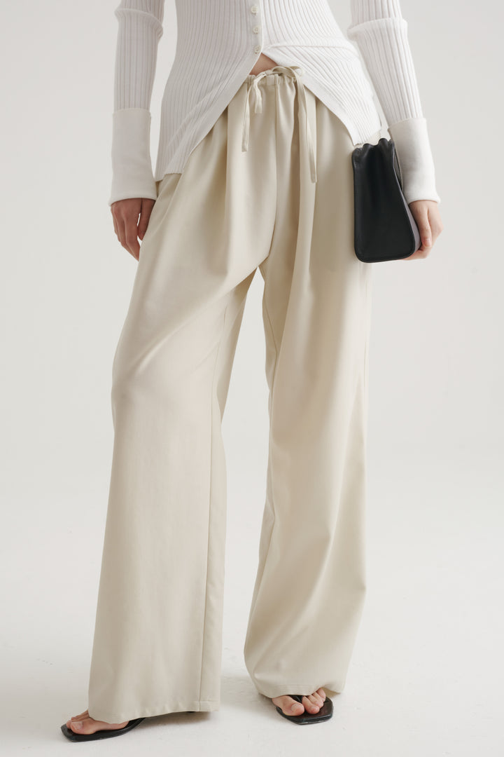 Wool Twill Drawcord Pants / Black