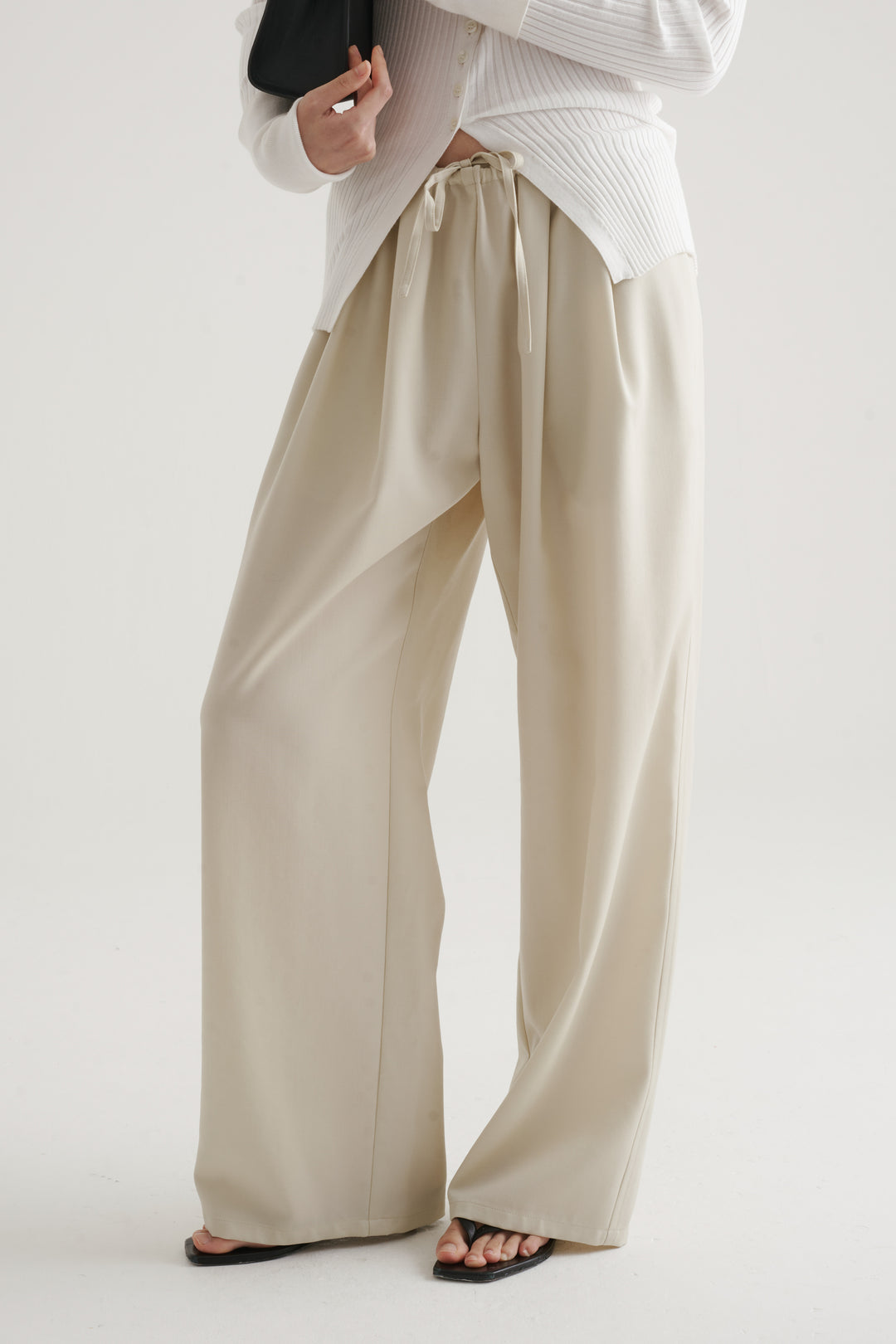 Wool Twill Drawcord Pants / Black