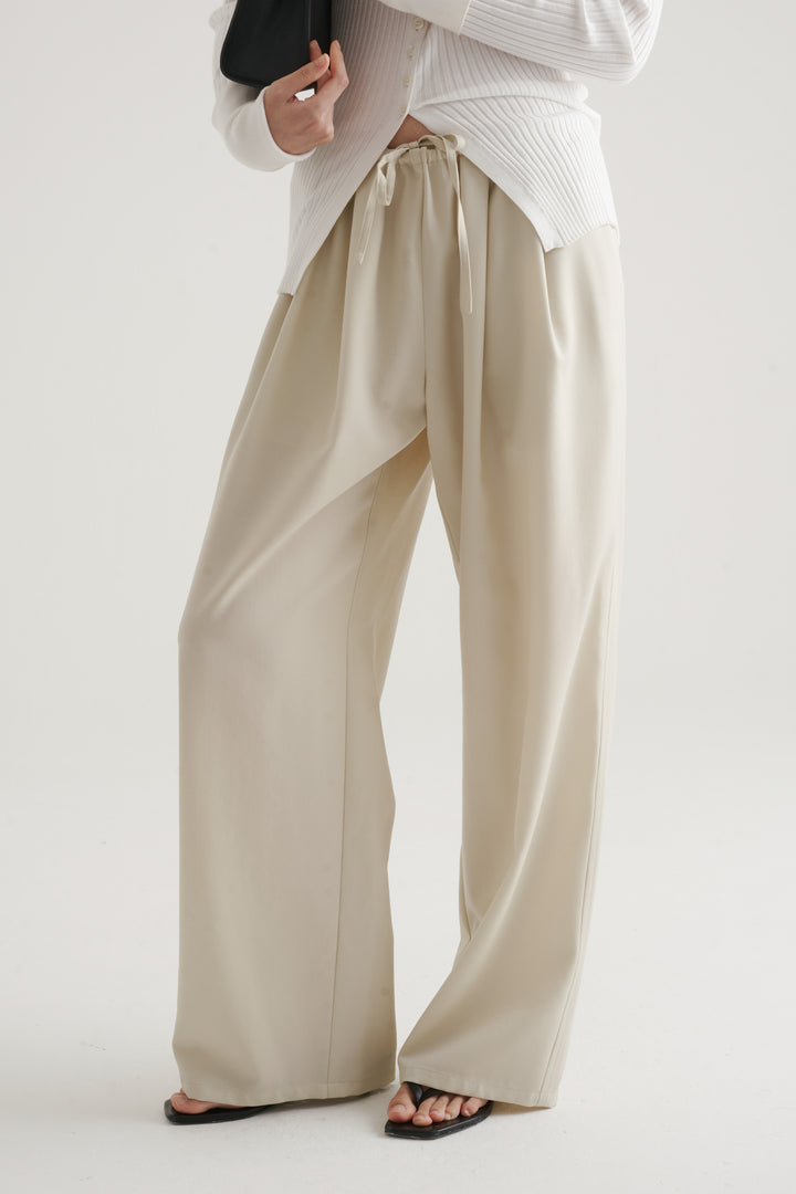 Wool Twill Drawcord Pants / Black
