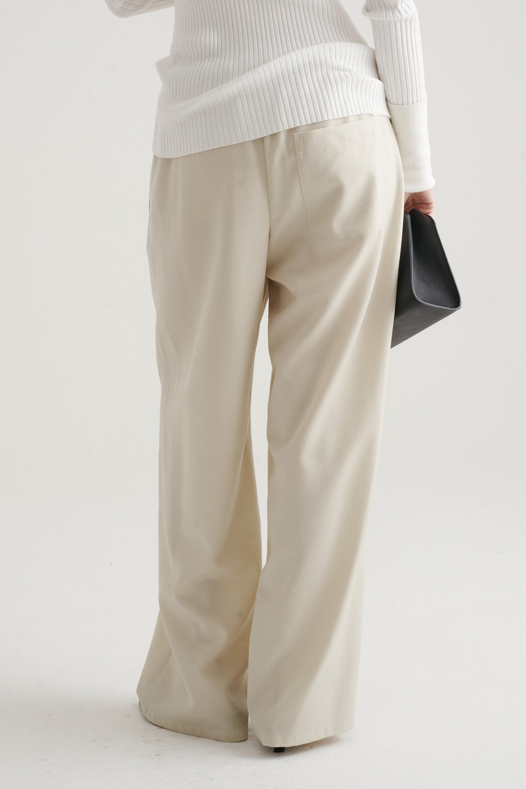 Wool Twill Drawcord Pants / Black
