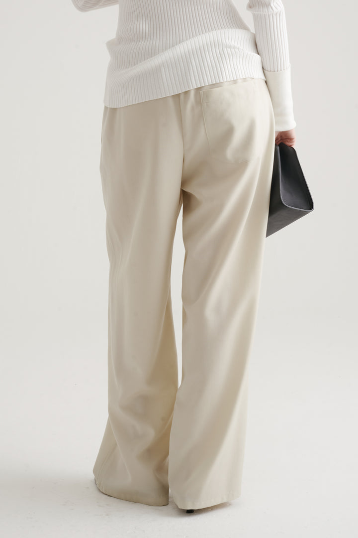 Wool Twill Drawcord Pants / Black