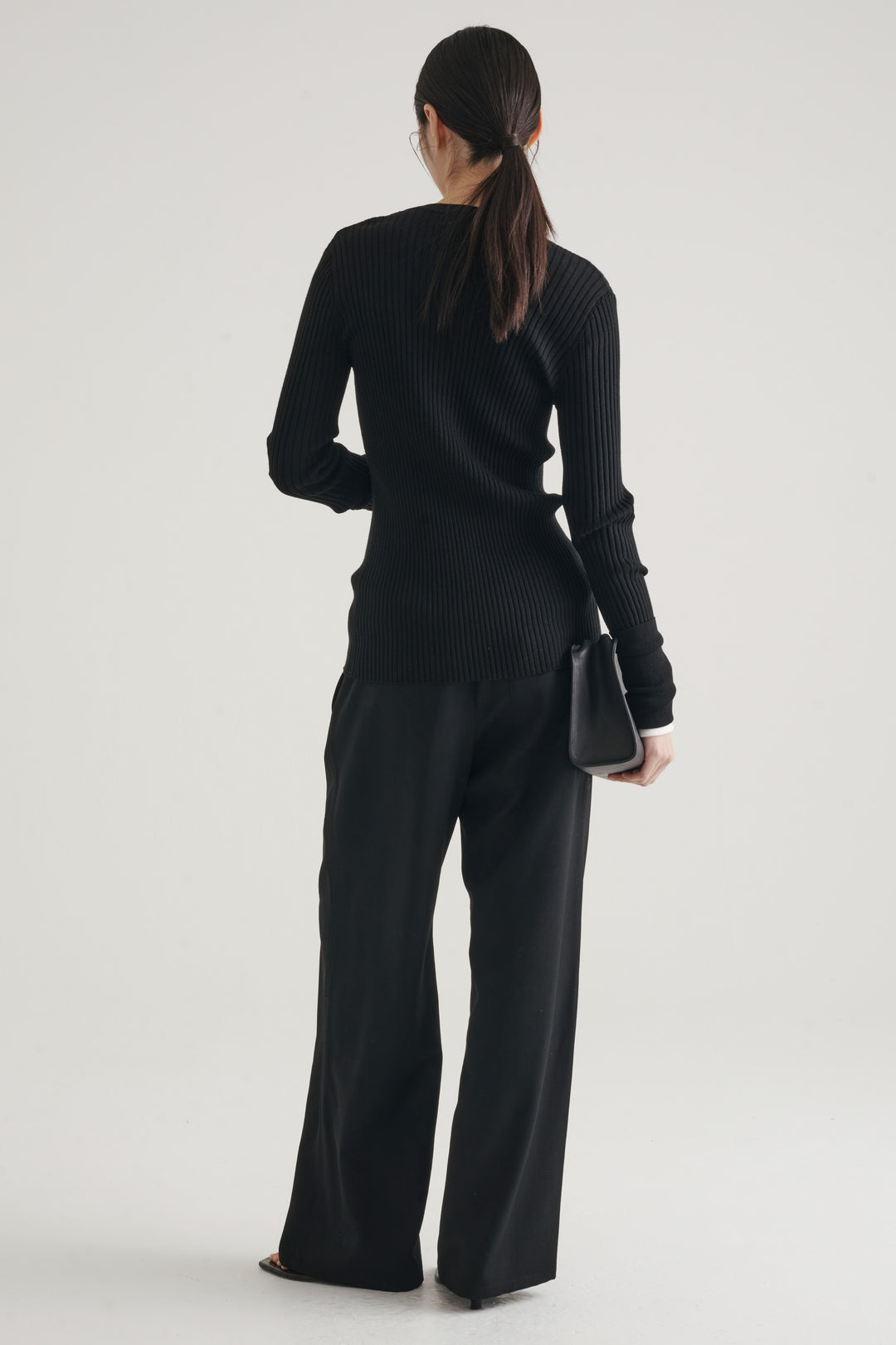 Long Sleeve Rib Cardigan / Black