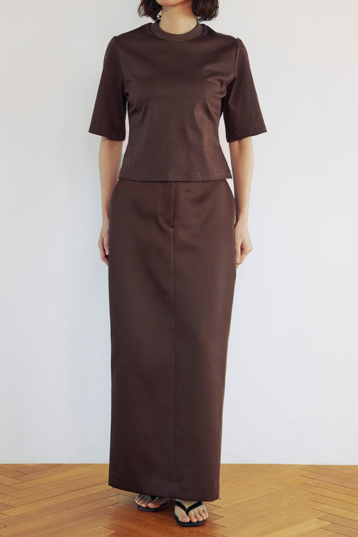 Double Satin Long Skirt / Brown