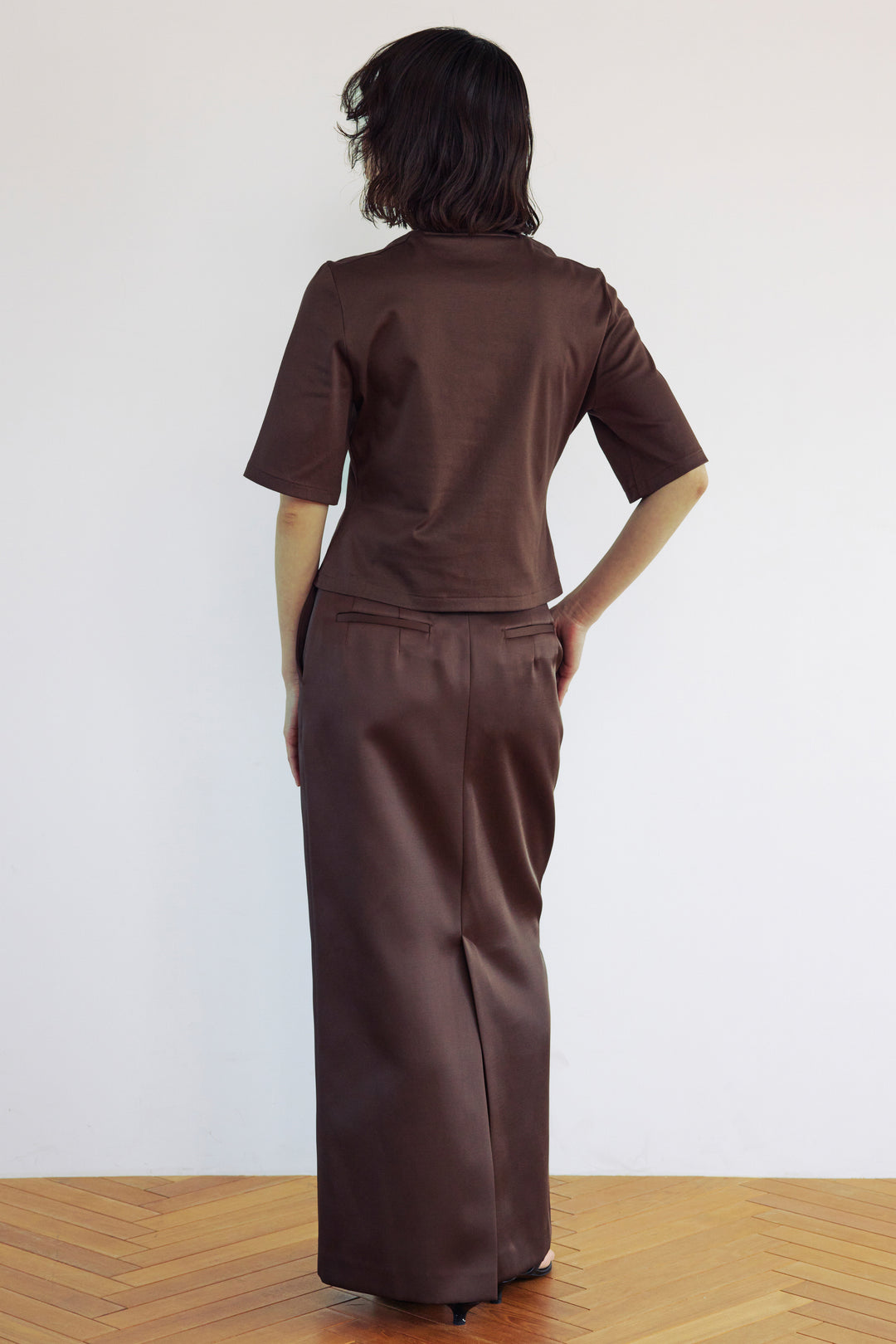 Double Satin Long Skirt / Brown