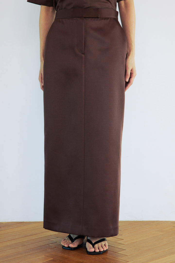 Double Satin Long Skirt / Brown