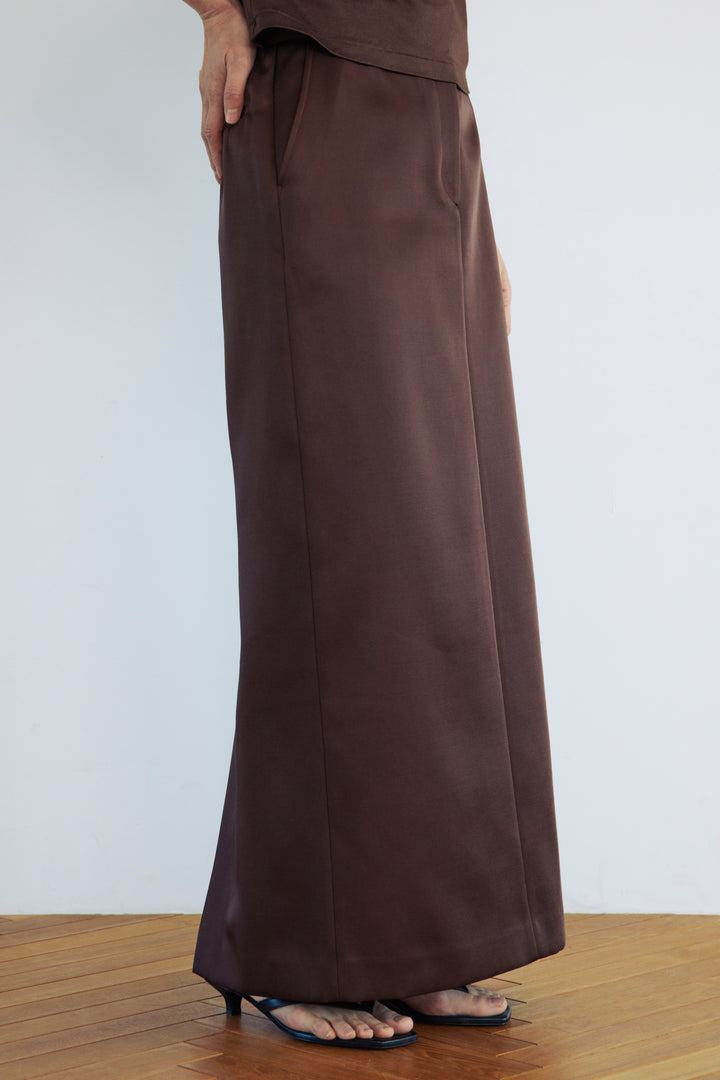 Double Satin Long Skirt / Brown