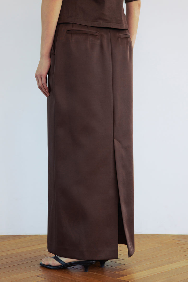 Double Satin Long Skirt / Brown