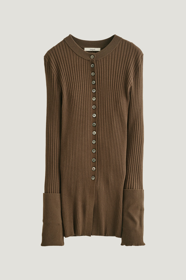 Long Sleeve Rib Cardigan / Brown
