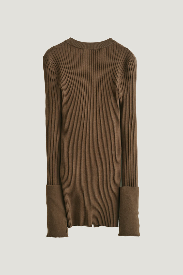 Long Sleeve Rib Cardigan / Brown