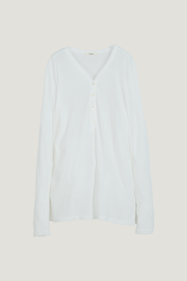 Minimal Henley Long Sleeve / White