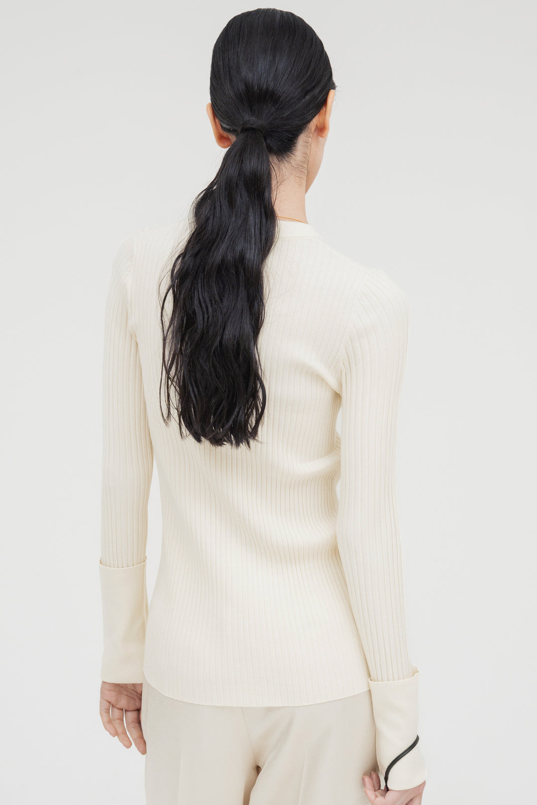 Long Sleeve Rib Cardigan / Black