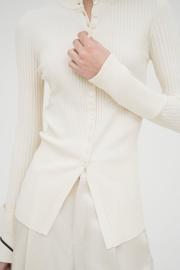 Long Sleeve Rib Cardigan / Black