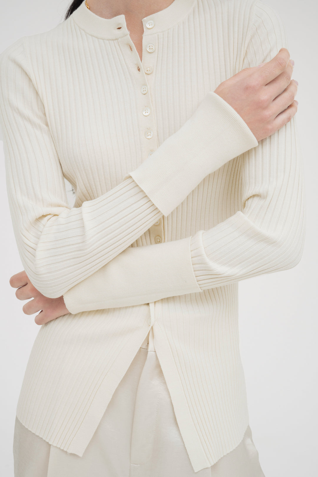 Long Sleeve Rib Cardigan / Black