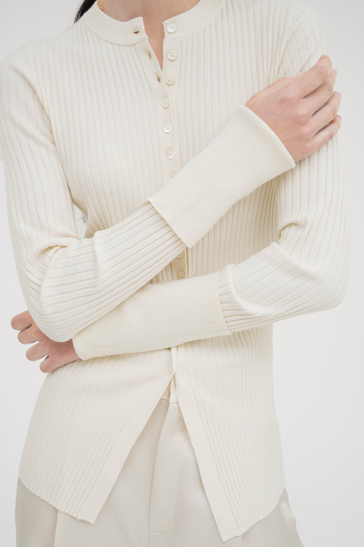Long Sleeve Rib Cardigan / Black