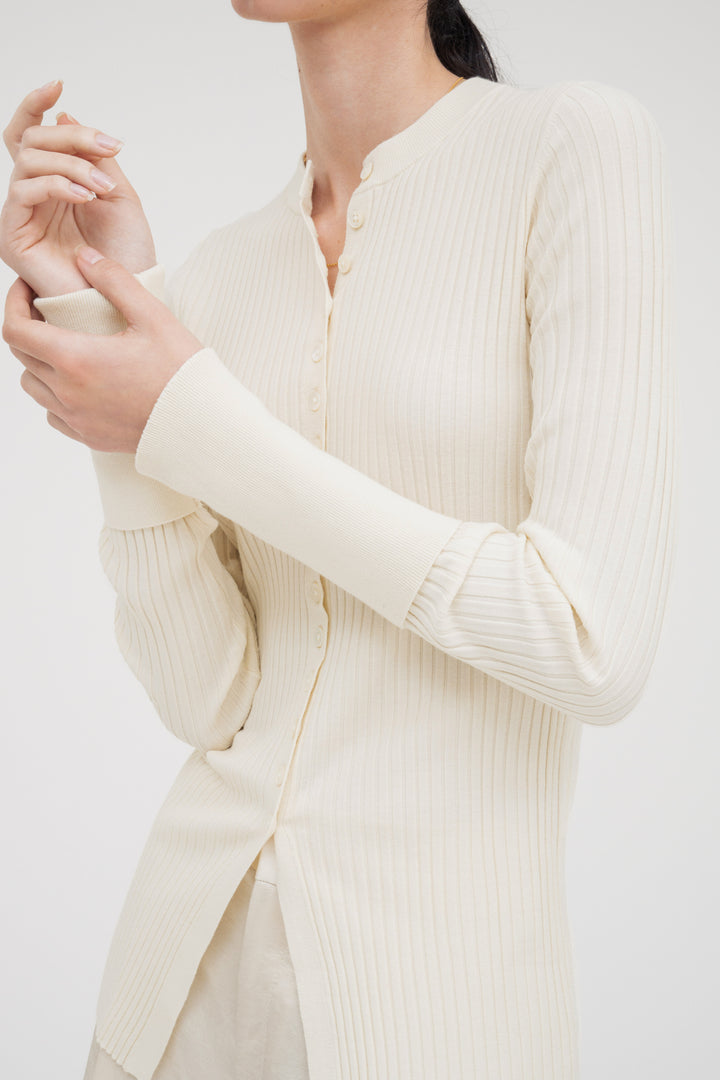 Long Sleeve Rib Cardigan / Black