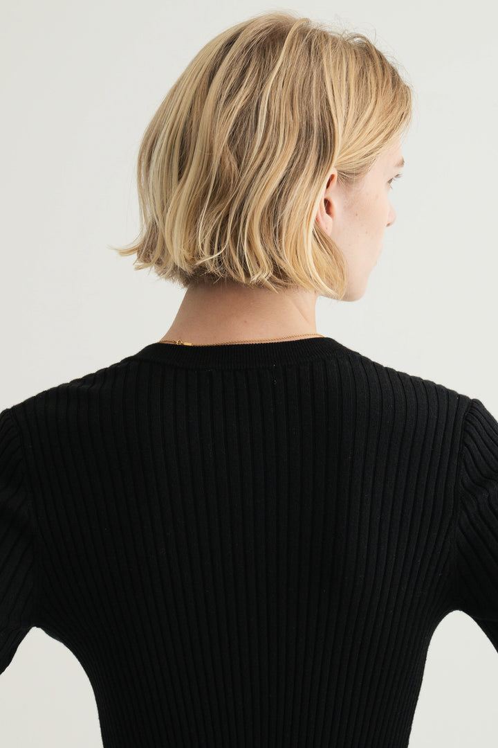 Wool Silk Long Sleeve Cardigan / Black