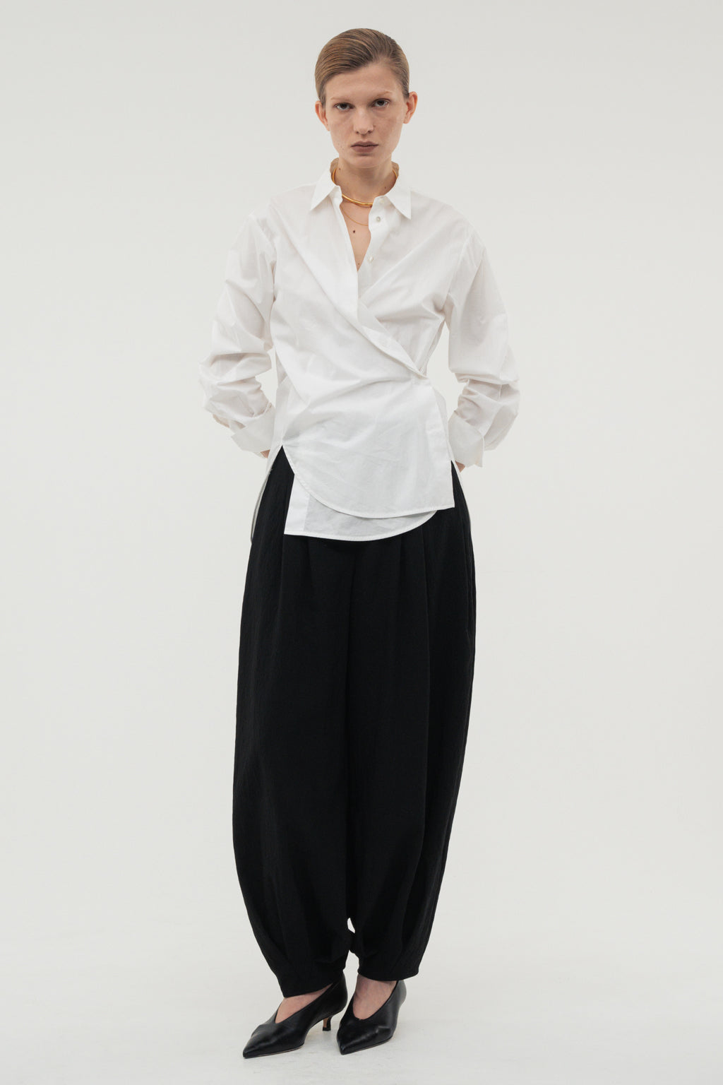 Balloon Tuck Easy Pants / White