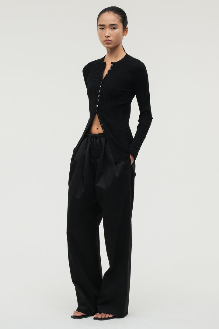 Long Sleeve Rib Cardigan / Charcoal Gray
