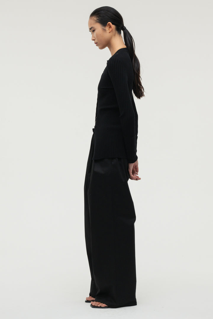 Long Sleeve Rib Cardigan / Charcoal Gray