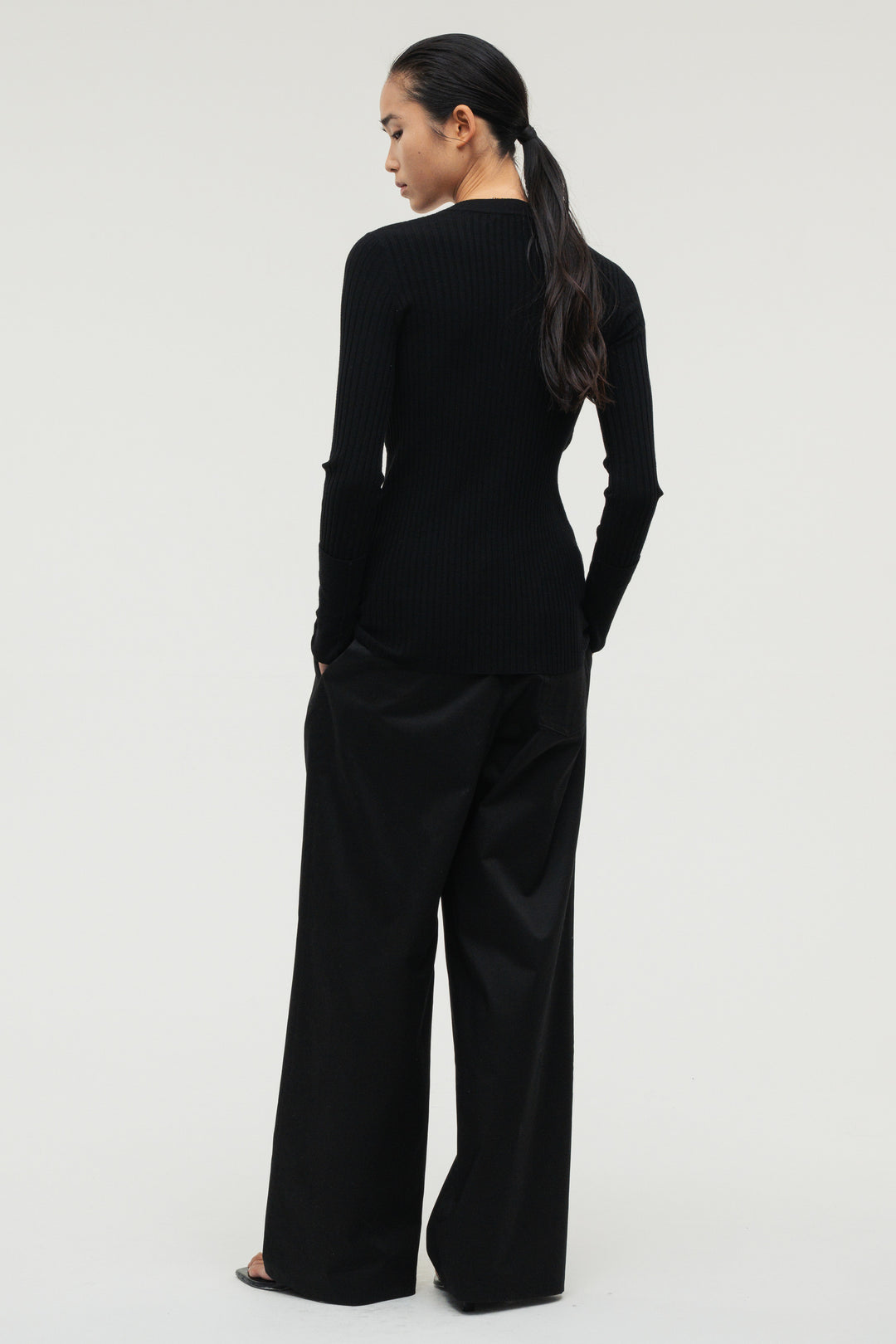 Long Sleeve Rib Cardigan / Charcoal Gray