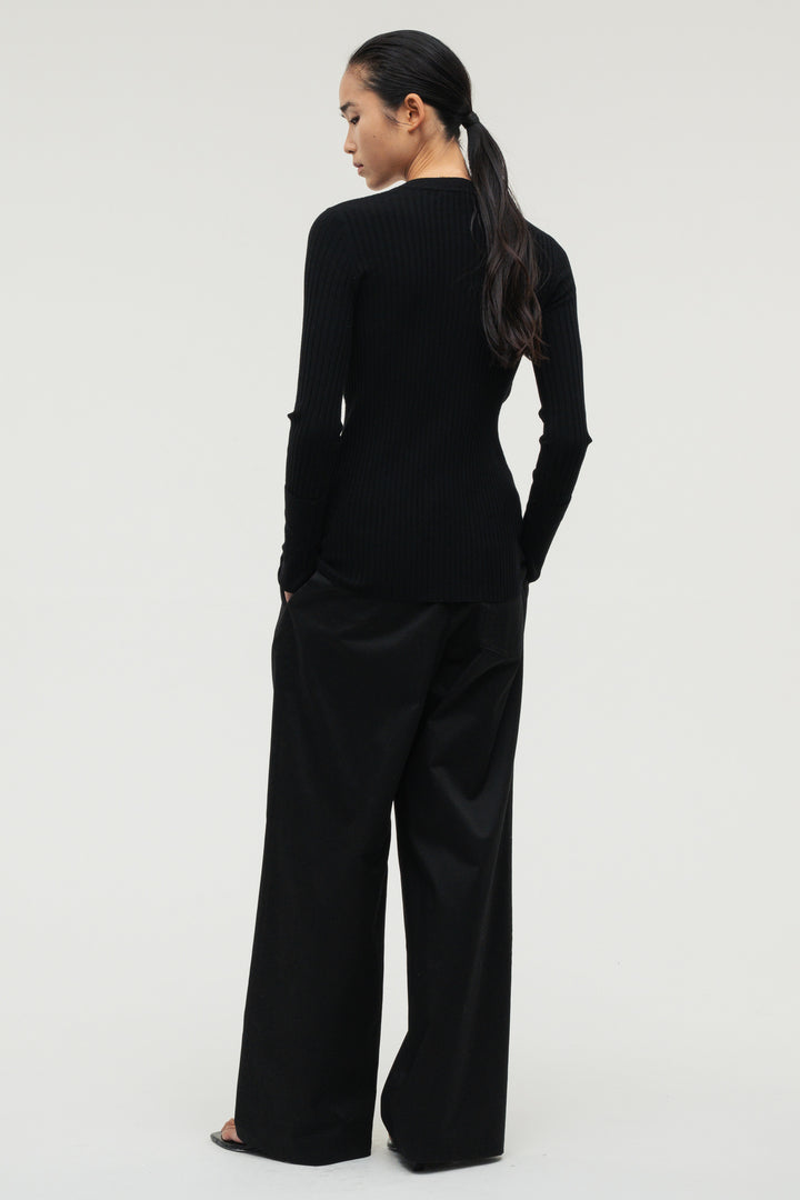 Long Sleeve Rib Cardigan / Charcoal Gray